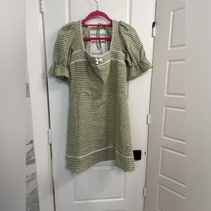 Reformation Evianna Linen Dress - Green Gingham - Size 8